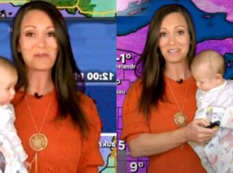 42χρονη Mετερεωλόγος έγινε μητέρα και παρουσίασε το δελτίο καιρού μαζί με το νεογέννητο μωράκι της