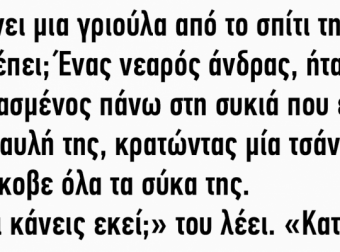 Βγαίνει μια γριούλα από το σπίτι της και τι βλέπει;
