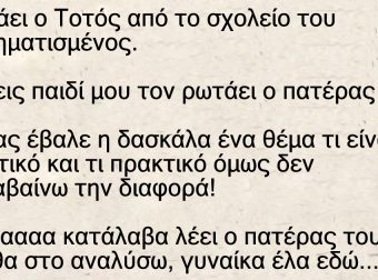 Γυρνάει ο Τοτός από το σχολείο του προβληματισμένος.